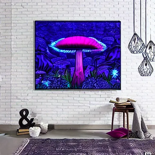 Prompt: Terence McKenna growing is a magic mushroom, blacklight poster