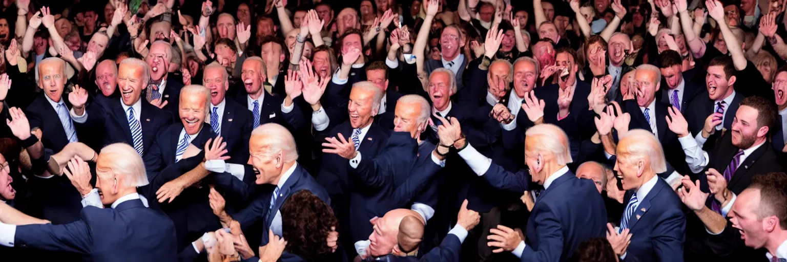 Image similar to photograph of several clones of joe biden raving in a mosh pit