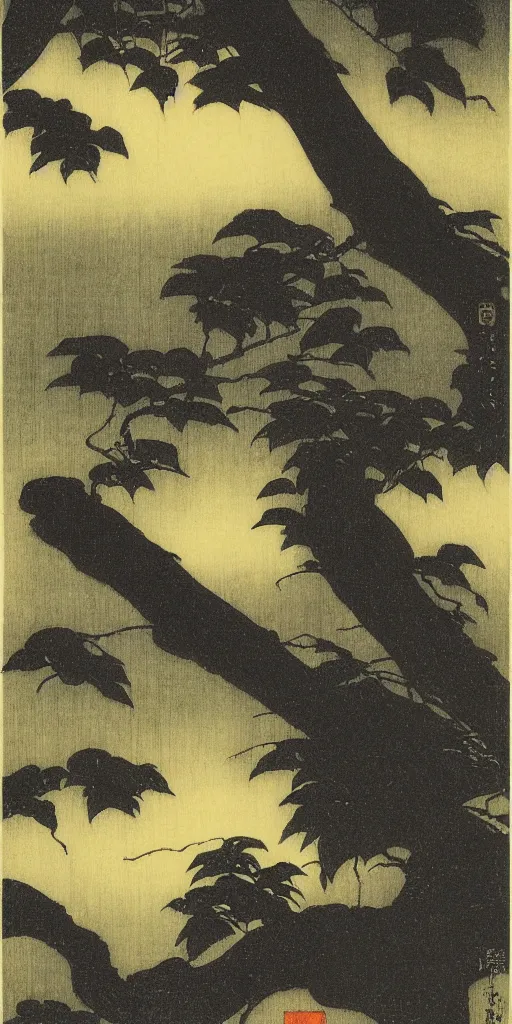 Image similar to rainforest at night by ohara koson, 1 9 1 0