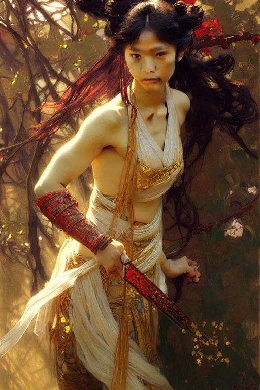 Image similar to attractive female, wuxia, painting by gaston bussiere, craig mullins, greg rutkowski, alphonse mucha