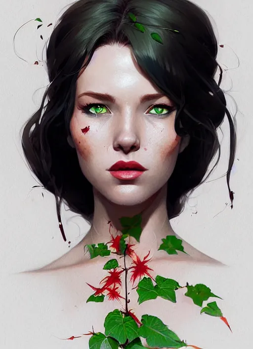 Image similar to highly detailed portrait of poison ivy, magnificent, photographic realistic background, by atey ghailan, by greg rutkowski, by greg tocchini, by james gilleard, by joe fenton, by kaethe butcher, trending on instagram, award winning details