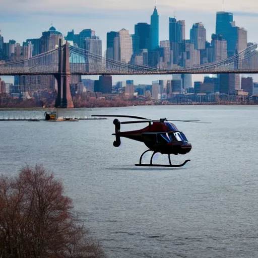 Image similar to photograph of a helicopter taking off over the hudson river HD 4k