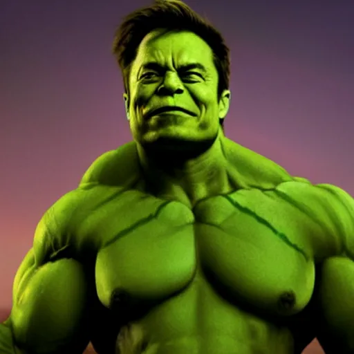 Image similar to elon musk as the incredible hulk