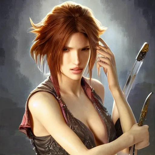 Prompt: ultra realistic illustration, bella thorne as tiff from final fantasy 7, intricate, elegant, highly detailed, digital painting, artstation, concept art, smooth, sharp focus, illustration, art by artgerm and greg rutkowski and alphonse mucha