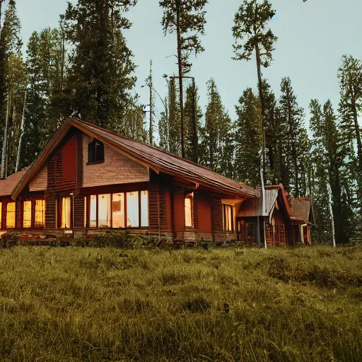 Prompt: wes anderson style future house near the lake and forest, cinematic, realism, photo, detailed