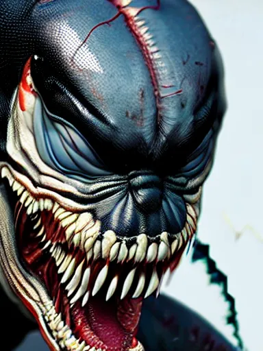 Image similar to ultra realistic Venom transformation, detailed, 8K resolution, HD, Artstation, well designed,