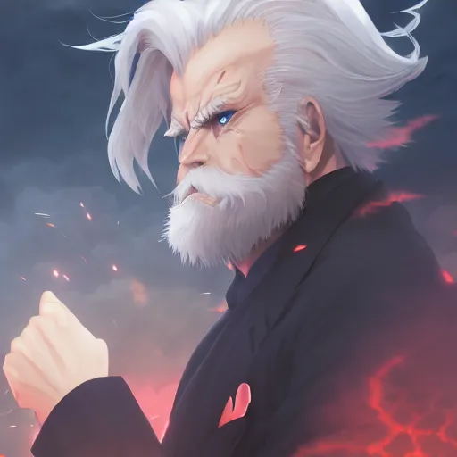 Image similar to portrait of dark biden the embodiment of global destruction, anime fantasy illustration by tomoyuki yamasaki, kyoto studio, madhouse, ufotable, square enix, cinematic lighting, trending on artstation