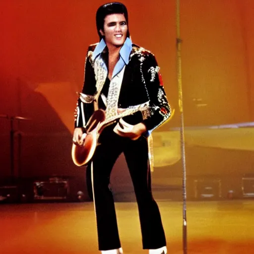 Prompt: 1 9 7 5 elvis presley performing in a jumpsuit style of alessandro pautasso, highly detailed, beautiful