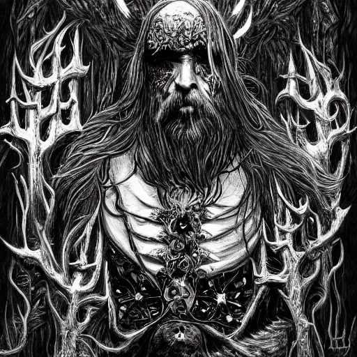 Image similar to black metal art, burzum, fantasy, intricate, elegant, highly detailed, digital painting, HDR, concept art, album cover, illustration