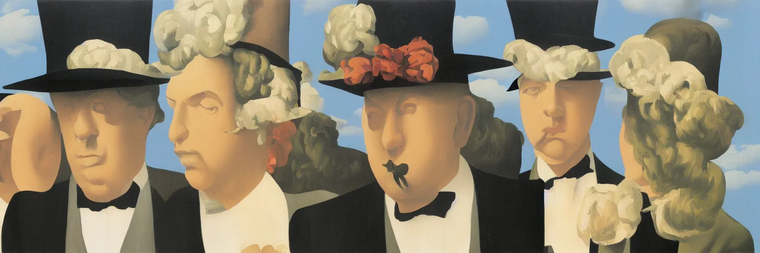 Prompt: high society party painting magritte