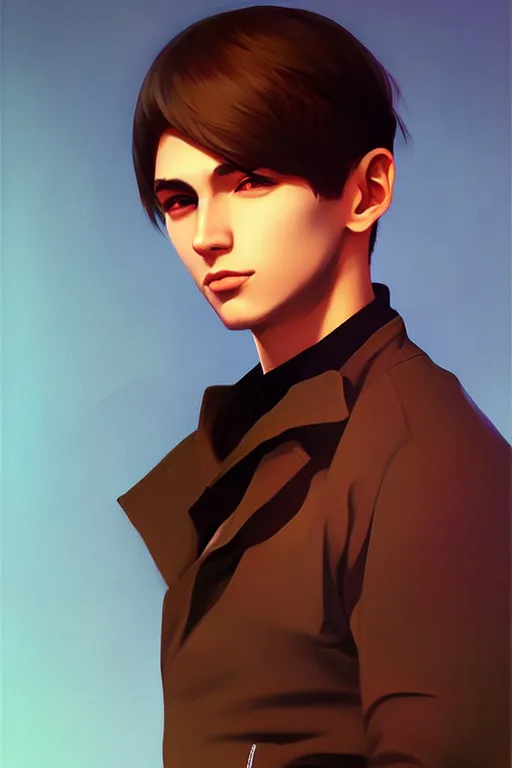 Image similar to attractive male, painting by ilya kuvshinov