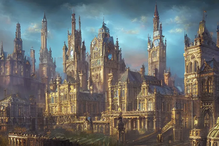 Image similar to a magnificent fantasy city. victorian-style. photorealism.