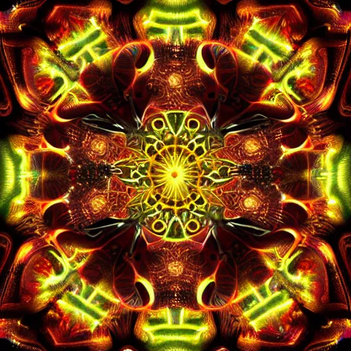 Image similar to Elon Tusk, highly detailed, ornate, evenly lit, Mandelbrot fractal, glowing, DMT trip