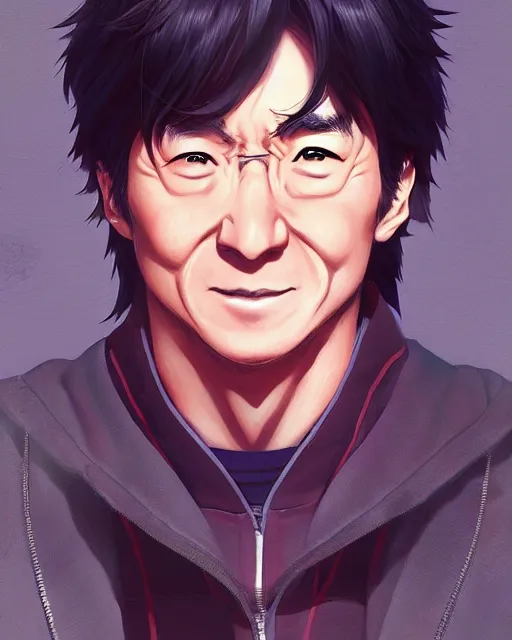 Image similar to anime portrait of Jackie Chan as an anime man by Stanley Artgerm Lau, WLOP, Rossdraws, James Jean, Andrei Riabovitchev, Marc Simonetti, and Sakimichan, trending on artstation