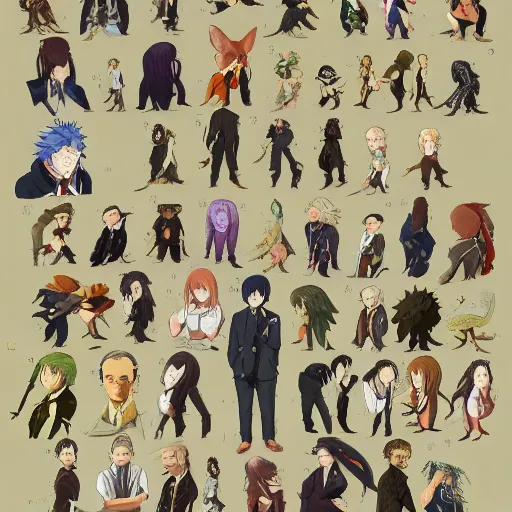 Image similar to an illustrated field guide to different species of anime protagonists showing examples of males and females of each species, biological illustrations, art by john james audubon robert stebbins and terryl whitlatch and david sibley and charles darwin, highly detailed, intricately detailed, 8 k, trending on artstation