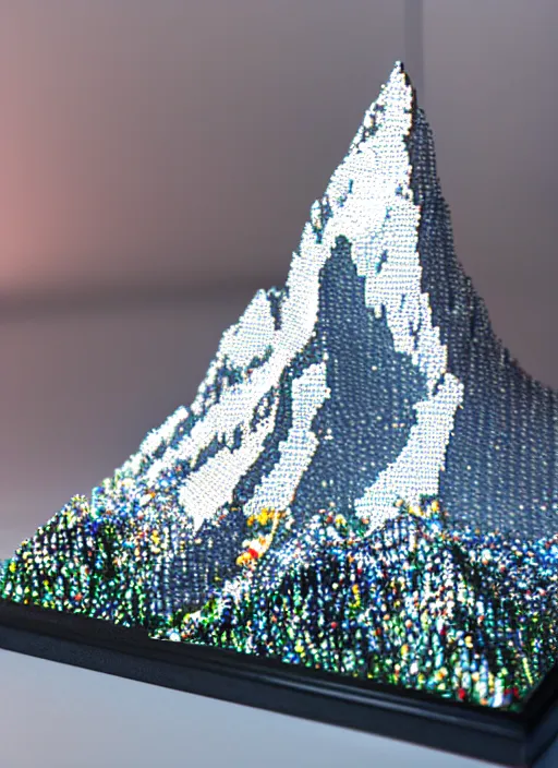 Prompt: photo matterhorn mountain of huge swarovski crystals, medium full shot, 7 0 mm, hyperrealistic, intricate details, cinematic lighting