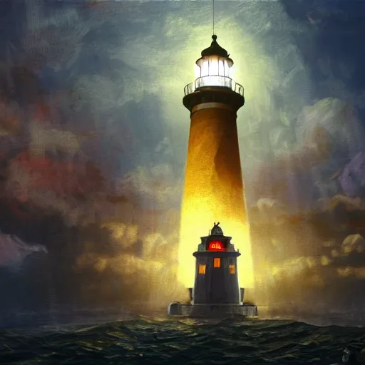 Image similar to The lighthouse from bioshock, extreme detail, vivid lighting, bloom, tasteful drawing, shadows, 8k by Ilya Repin