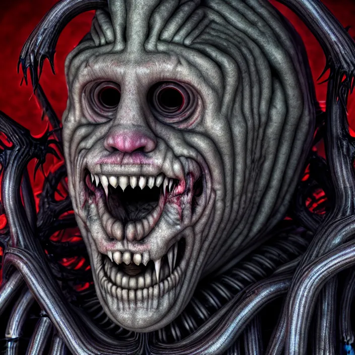 Image similar to gary busey as a monster designed by hr giger, colorful horror video game, sci fi horror,, body horror, unreal engine, octane render, depth of field, cycles render, hd