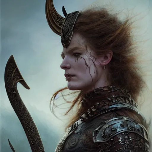 Prompt: Official photo of an attractive majestic fierce viking woman, leader, mind-blowing details, ethereal, fear, scarred, highly detailed, viking attire, cinematic, 16k, 1080s, smooth, sharp focus, by Stanley Artgermm, Tom Bagshaw, Greg Rutkowski, Vincent di Fate, Carne Griffiths, Ayami Kojima, WLOP, trending on DeviantArt, hyper detailed, full of color, digital art,