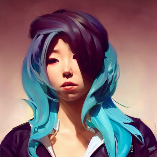 Image similar to greg manchess portrait painting of ayano keiko silica as overwatch character, turquoise hair, medium shot, asymmetrical, profile picture, organic painting, sunny day, matte painting, bold shapes, hard edges, street art, trending on artstation, by huang guangjian and gil elvgren and sachin teng