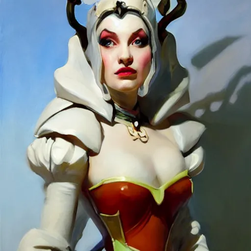 Image similar to greg manchess portrait painting of partially armored white queen from alice in wonderland as overwatch character, medium shot, asymmetrical, profile picture, organic painting, sunny day, matte painting, bold shapes, hard edges, street art, trending on artstation, by huang guangjian, gil elvgren, ruan jia, randy vargas, greg rutkowski