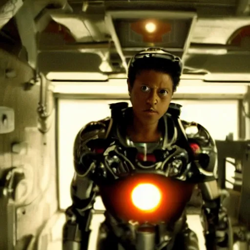 Image similar to movie still of bruno mars cyborg, cinematic composition, cinematic light, criterion collection, by edgar wright