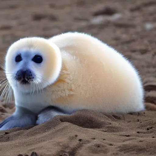 Image similar to a baby harp seal with monkeypox, medical textbook photo