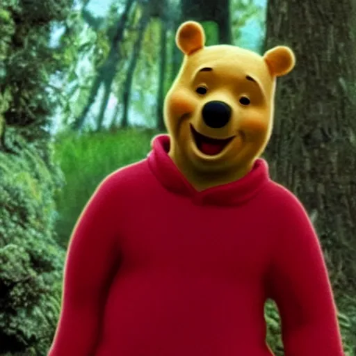 Prompt: A still of Winnie the Pooh if he was Keanu Reeves