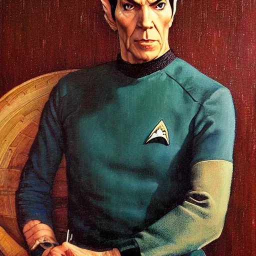 Image similar to a portrait painting Spock from Star Trek painted by Norman Rockwell