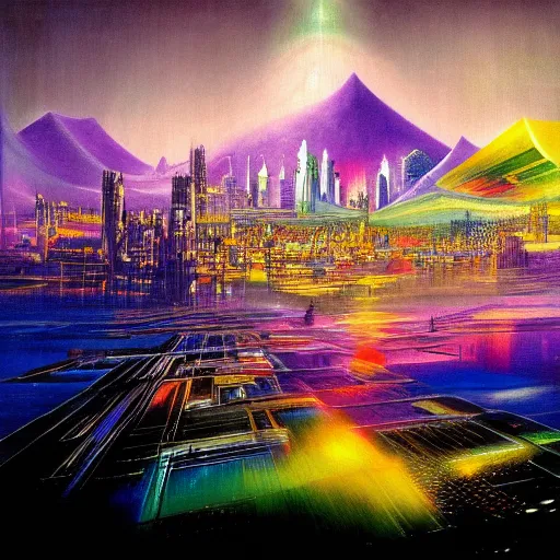 Prompt: iridescent city by john martin