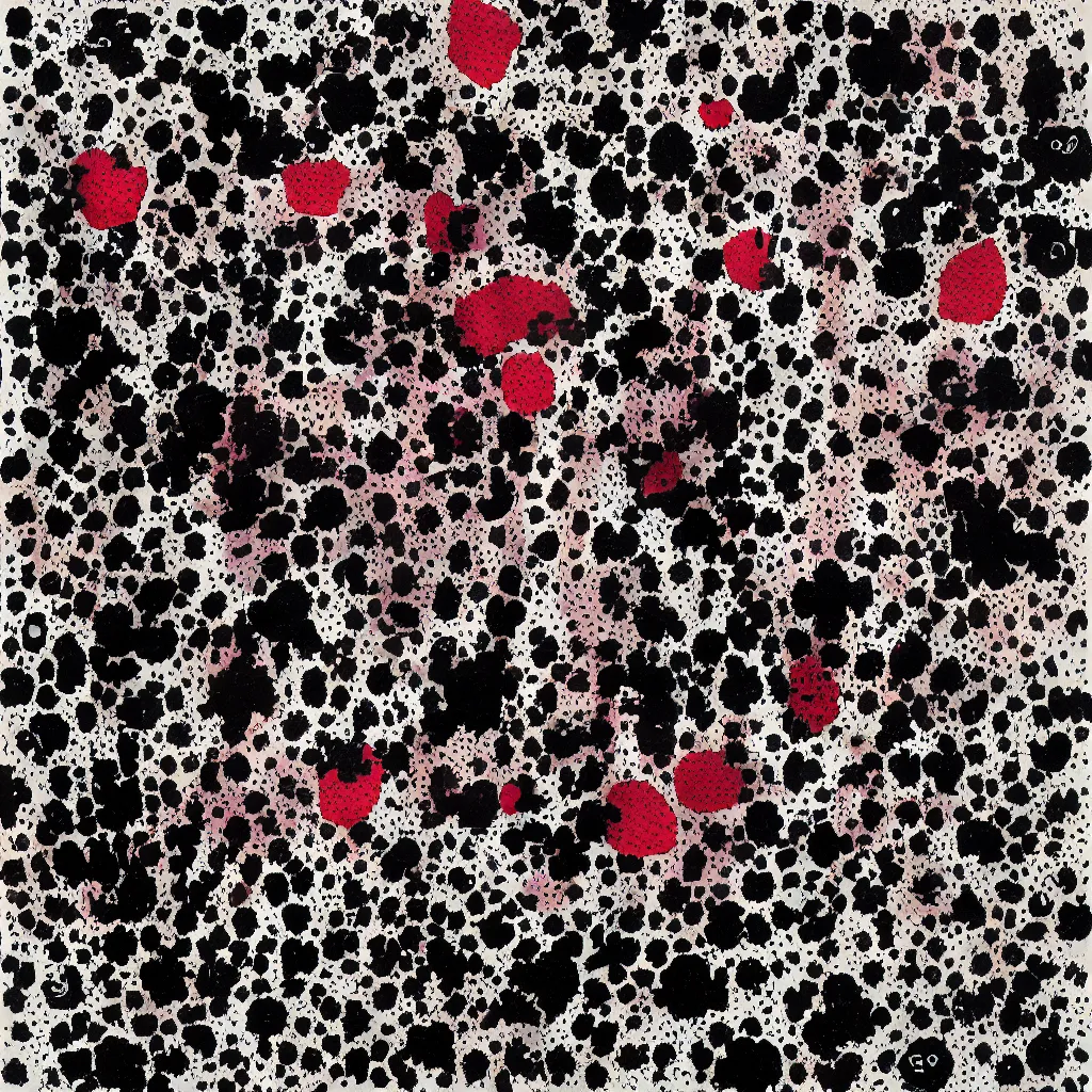 Image similar to camo made of teeth, smiling, abstract, rei kawakubo artwork, cryptic, dots, stipple, lines, splotch, color tearing, pitch bending, color splotches, hearts, dark, ominous, eerie, minimal, points, technical, old painting