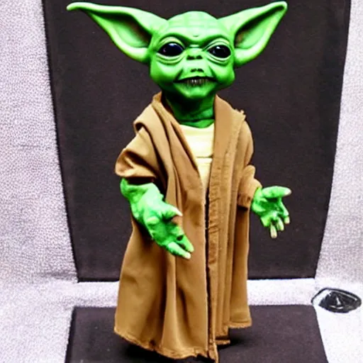 Image similar to baby yoda as a 1980's style Kenner action figure