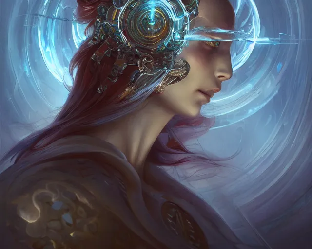 Image similar to portrait of a beautiful cybernetic emanation from the book \'angelarium\', by pete mohrbacher and artgerm and wlop, digital art, highly detailed, intricate, fantasy, mystical, Trending on Artstation HQ, deviantart, unreal engine, 4K UHD image