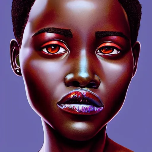 Image similar to a hyper - stylized portrait of lupita nyongo drawn by aleksander rostov, detailed, coherent, inspired by disco elysium