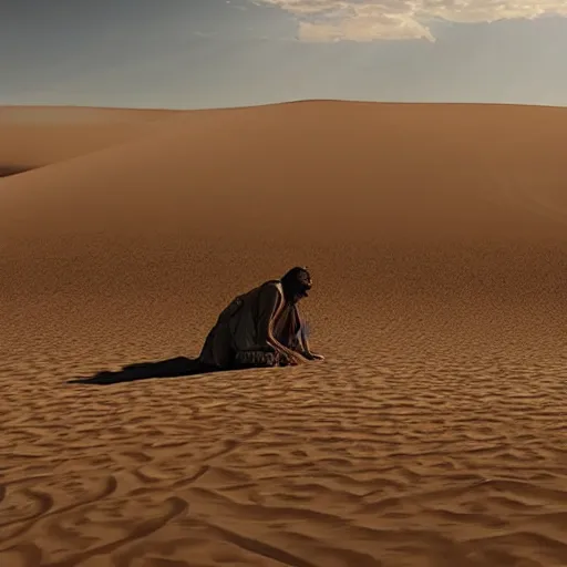 Prompt: uma cena de filme de yhwh lancando o mana do ceu no deserto, por christopher nolan, 4 k ultra hdr