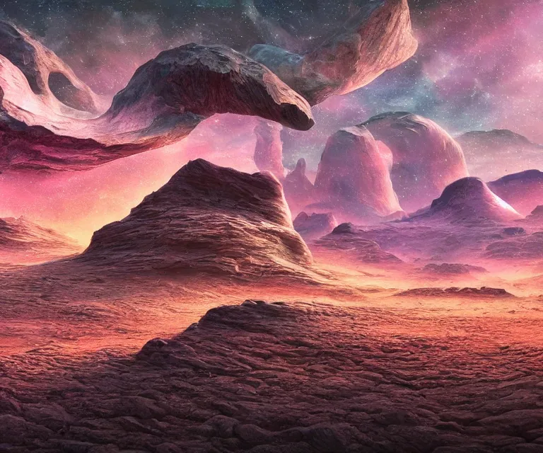 Image similar to quasi - extraterrestrial landscape, part by mario martinez, part by tokio aoyama, ultra realistic, highly detailed, hypermaximalist, pastel colors, epic, masterpiece, dramatic lighting, fractals, 8 k, depth of field