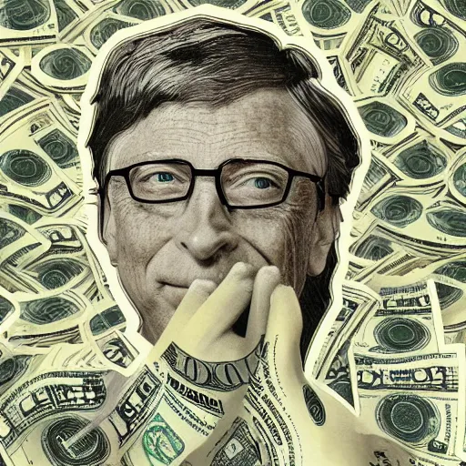 Prompt: Bill gates building gates made of dollar bills, rococo painting, smooth, sharp focus,, pixiv, ultra highly detailed