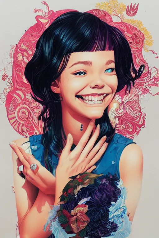 Image similar to a cute girl smiling, Tristan Eaton, victo ngai, artgerm, RHADS, ross draws