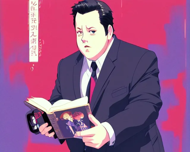 Image similar to paul blart, reading book | very very anime!!!, fine - face, audrey plaza, realistic shaded perfect face, fine details. anime. realistic shaded lighting poster by ilya kuvshinov katsuhiro otomo ghost - in - the - shell, magali villeneuve, artgerm, jeremy lipkin and michael garmash and rob rey