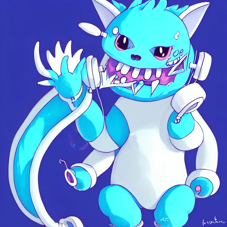 Image similar to a chubby anthropomorphic male blue dragon fursona chewing blue bubble gum, headphones on his head, cute, furry, deviantart, beautiful, soft colors, oil on canvas, soft lighting