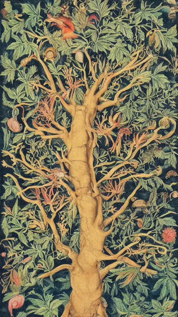 Prompt: tree, super 8 portrait by maria sibylla merian, derek jarman, barbara hammer, 4 k, 8 k, very very beautiful, stunning, twisted, vanishing, ethereal, colourful, detailed