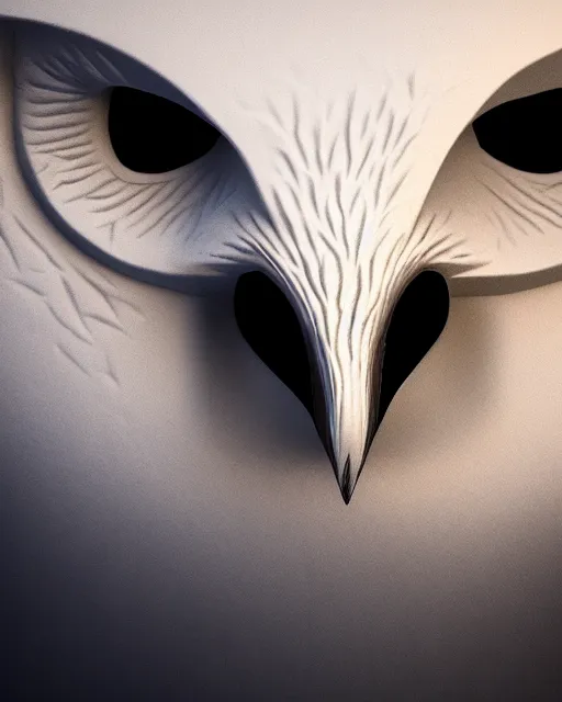 Image similar to closeup of a snow owls face, in the style of brian froud, brian despain, brian bolland, digital art, unreal engine, volumetric lighting, dark moody lighting, post apocalyptic, 4 k