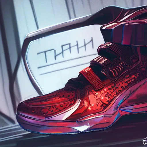 Prompt: basketball sneaker concept art, cyberpunk, sharp focus, illustration, concept art by tooth wu