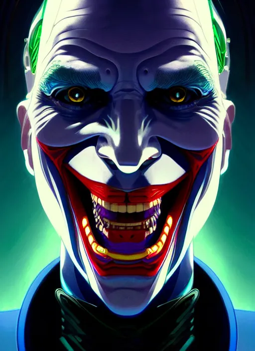 Prompt: symmetry!! portrait of the joker, sci - fi, tech wear, glowing lights!! intricate, elegant, highly detailed, digital painting, artstation, concept art, smooth, sharp focus, illustration, art by artgerm and greg rutkowski and alphonse mucha