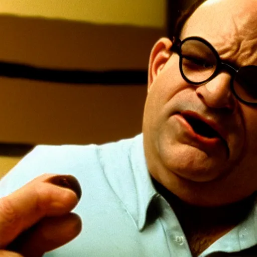 Image similar to a videogame still of george costanza stubbing his toe, portrait, 4 0 mm lens, shallow depth of field, close up, split lighting, cinematic