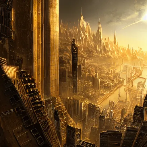 Prompt: Golden Portal City, by Sebastian Luca