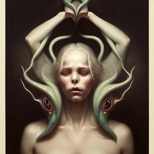 Prompt: woman suffocating by people, in the style of peter mohrbacher by weta digital and beth cavener, high face symmetry, intricate, masterpiece, award winning, high face symmetry, intricate