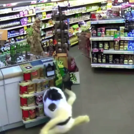 Image similar to cctv footage of furry in fursuit robbing the supermarket