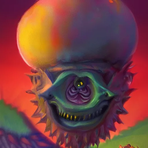 Image similar to a peach monster, colorful, digital art, fantasy, magic, chalk, trending on artstation, ultra detailed, professional illustration by basil gogos