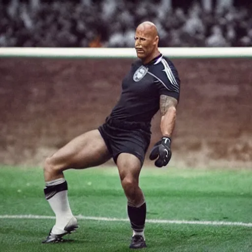 Image similar to Dwayne Johnson as goalkeeper